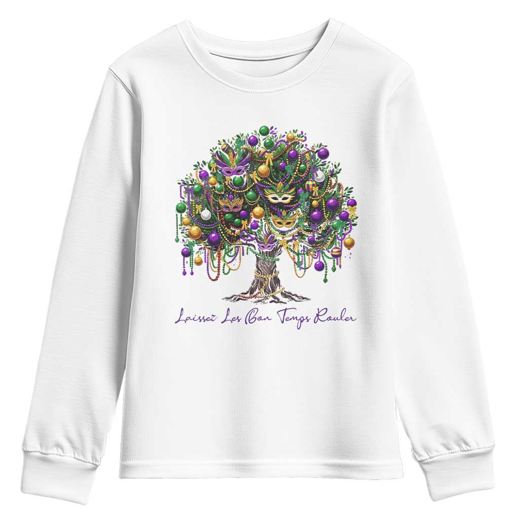 Mardi Gras Mask Tree Youth Sweatshirt Laissez Les Bon Temps Rouler TS14 White Print Your Wear