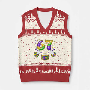67 Mardi Gras Meme V-Neck Knit Sweater Vest Funny Six Seven Carnival Trendy TS14 Beige Red Print Your Wear