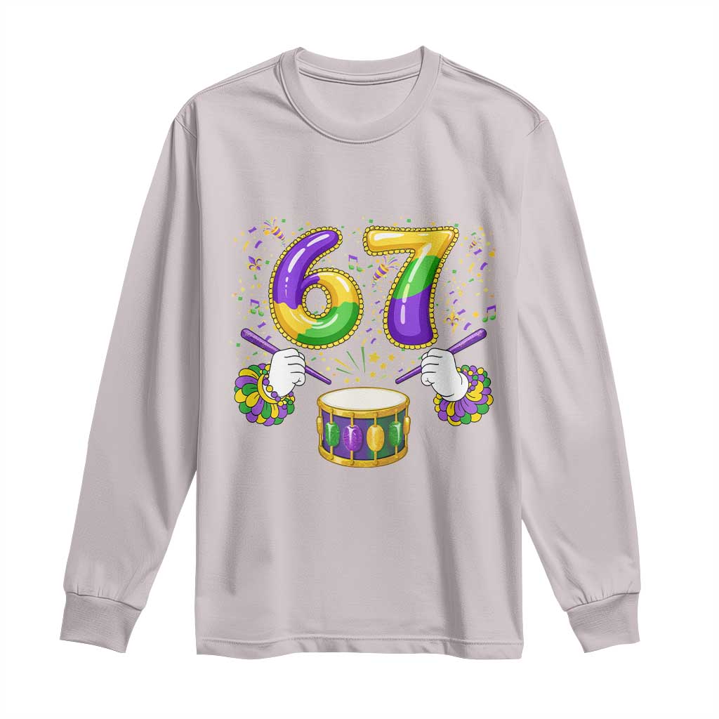 67 Mardi Gras Meme Long Sleeve Shirt Funny Six Seven Carnival Trendy TS14 Ice Gray Print Your Wear