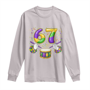 67 Mardi Gras Meme Long Sleeve Shirt Funny Six Seven Carnival Trendy TS14 Ice Gray Print Your Wear