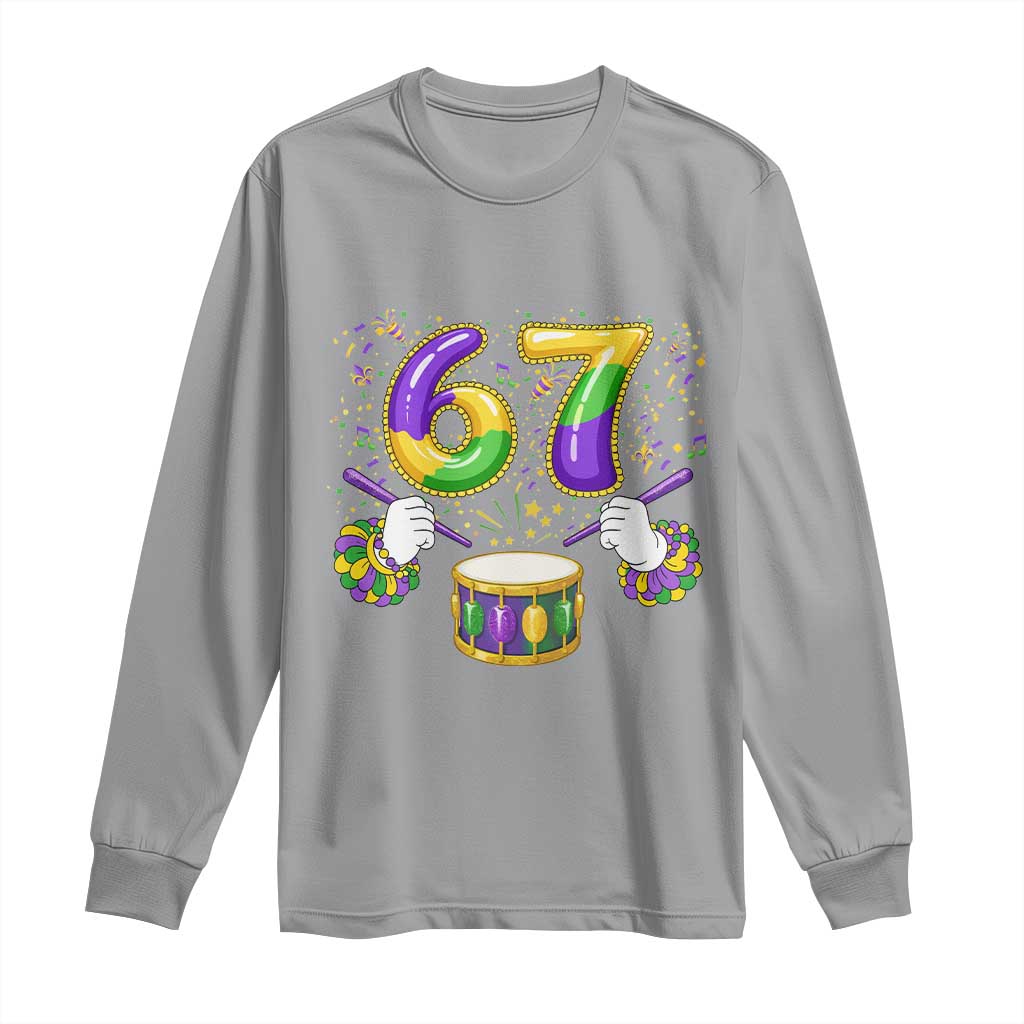 67 Mardi Gras Meme Long Sleeve Shirt Funny Six Seven Carnival Trendy TS14 Sport Gray Print Your Wear