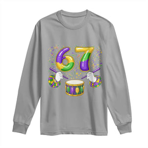 67 Mardi Gras Meme Long Sleeve Shirt Funny Six Seven Carnival Trendy TS14 Sport Gray Print Your Wear