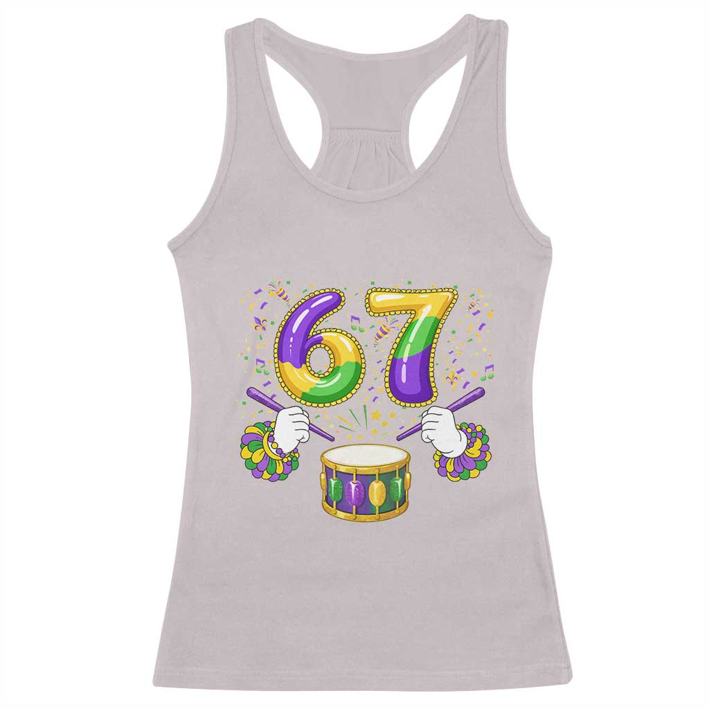 67 Mardi Gras Meme Racerback Tank Top Funny Six Seven Carnival Trendy TS14 Ice Gray Print Your Wear