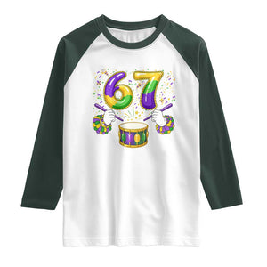 67 Mardi Gras Meme Raglan Shirt Funny Six Seven Carnival Trendy TS14 White Dark Forest Green Print Your Wear