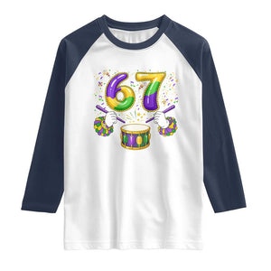 67 Mardi Gras Meme Raglan Shirt Funny Six Seven Carnival Trendy TS14 White Navy Print Your Wear