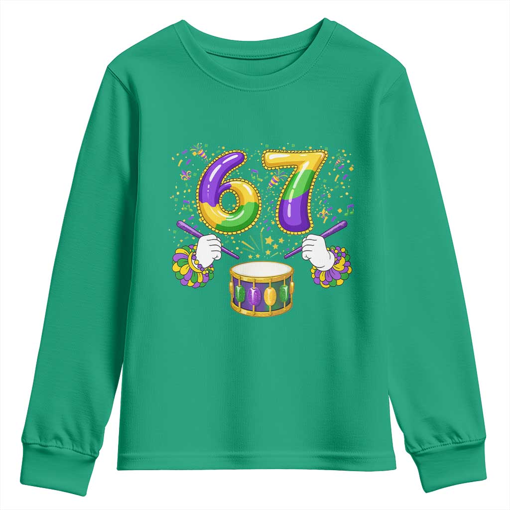 67 Mardi Gras Meme Youth Sweatshirt Funny Six Seven Carnival Trendy TS14 Irish Green Print Your Wear