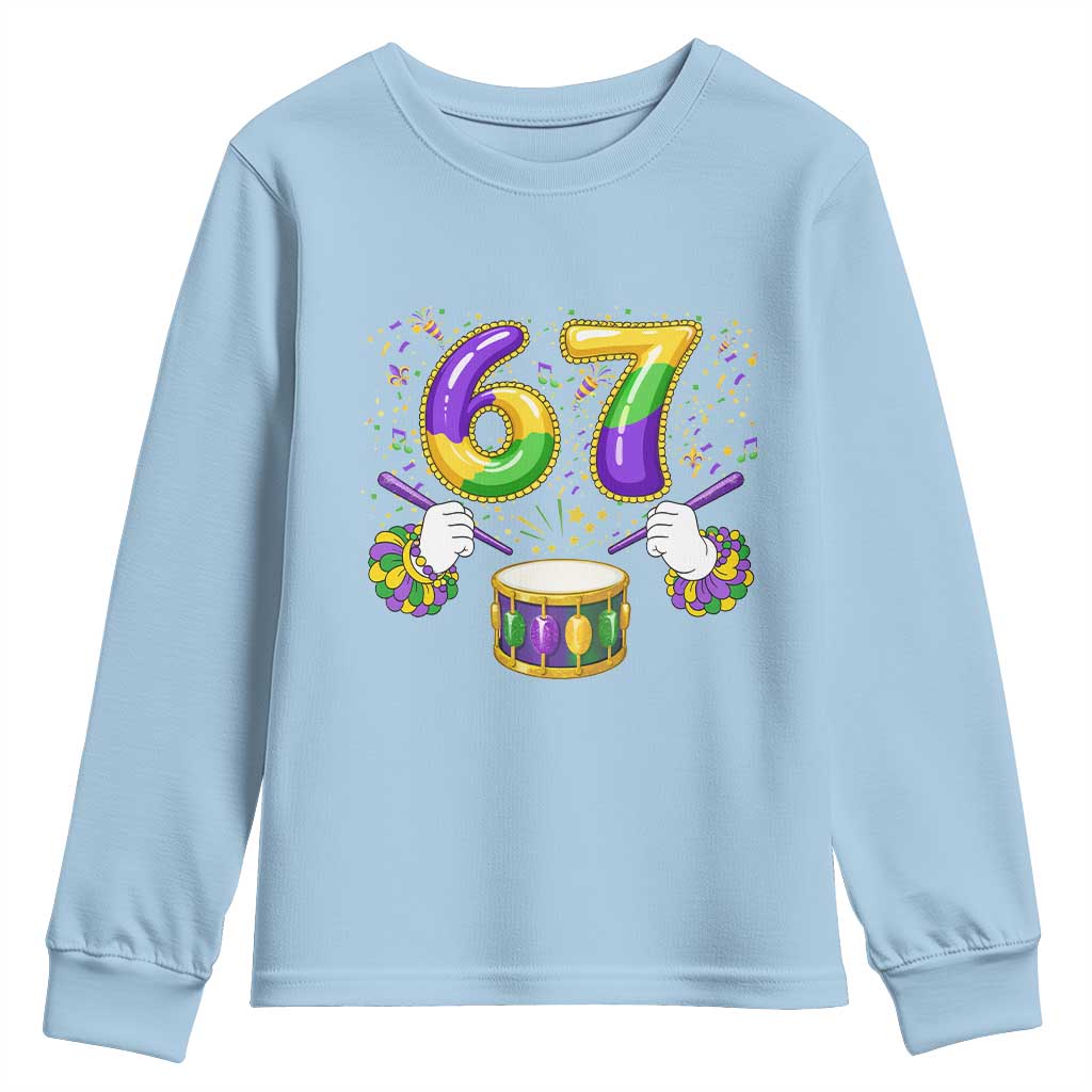67 Mardi Gras Meme Youth Sweatshirt Funny Six Seven Carnival Trendy TS14 Light Blue Print Your Wear