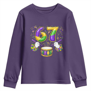 67 Mardi Gras Meme Youth Sweatshirt Funny Six Seven Carnival Trendy TS14 Purple Print Your Wear