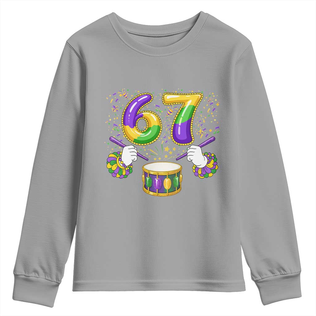 67 Mardi Gras Meme Youth Sweatshirt Funny Six Seven Carnival Trendy TS14 Sport Gray Print Your Wear