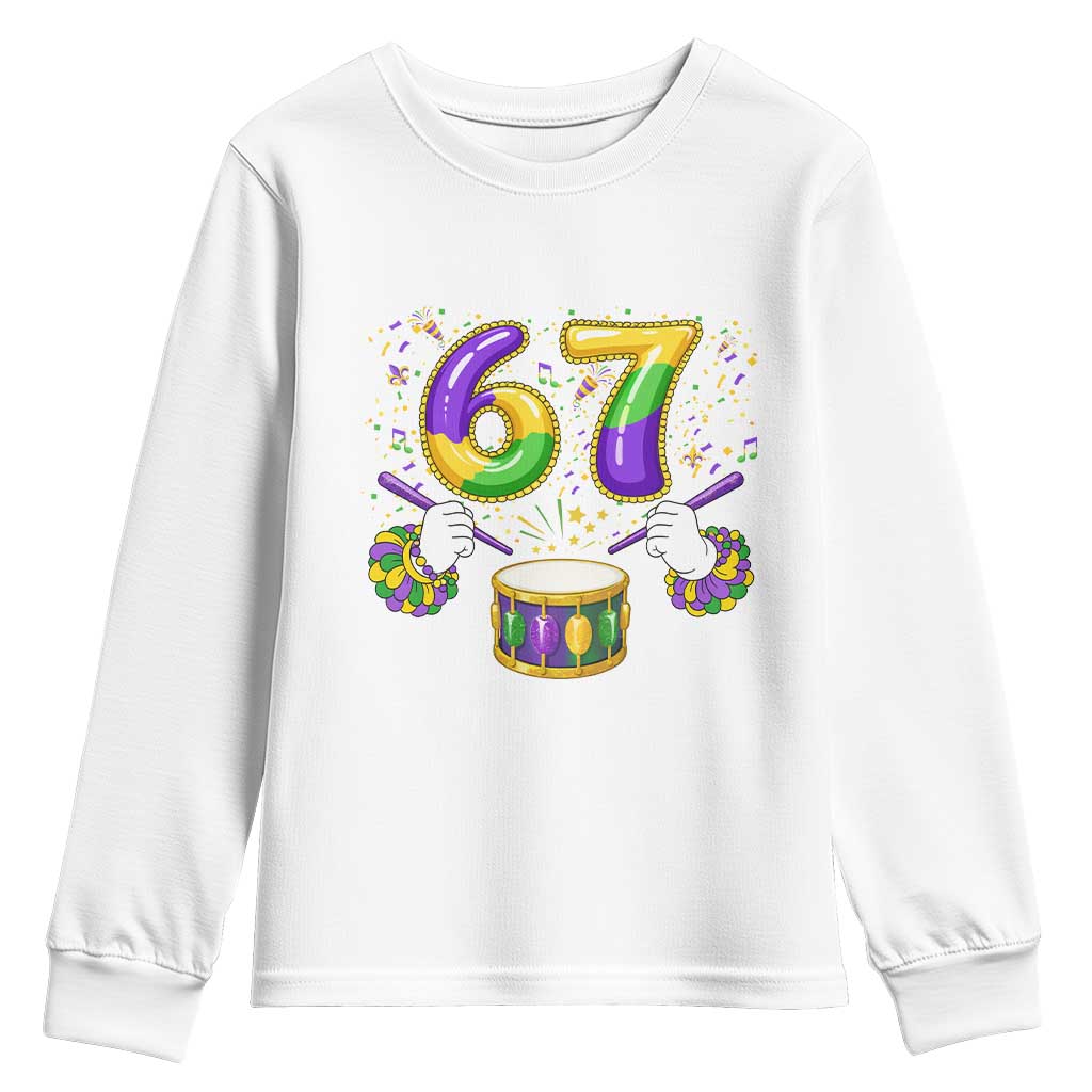 67 Mardi Gras Meme Youth Sweatshirt Funny Six Seven Carnival Trendy TS14 White Print Your Wear
