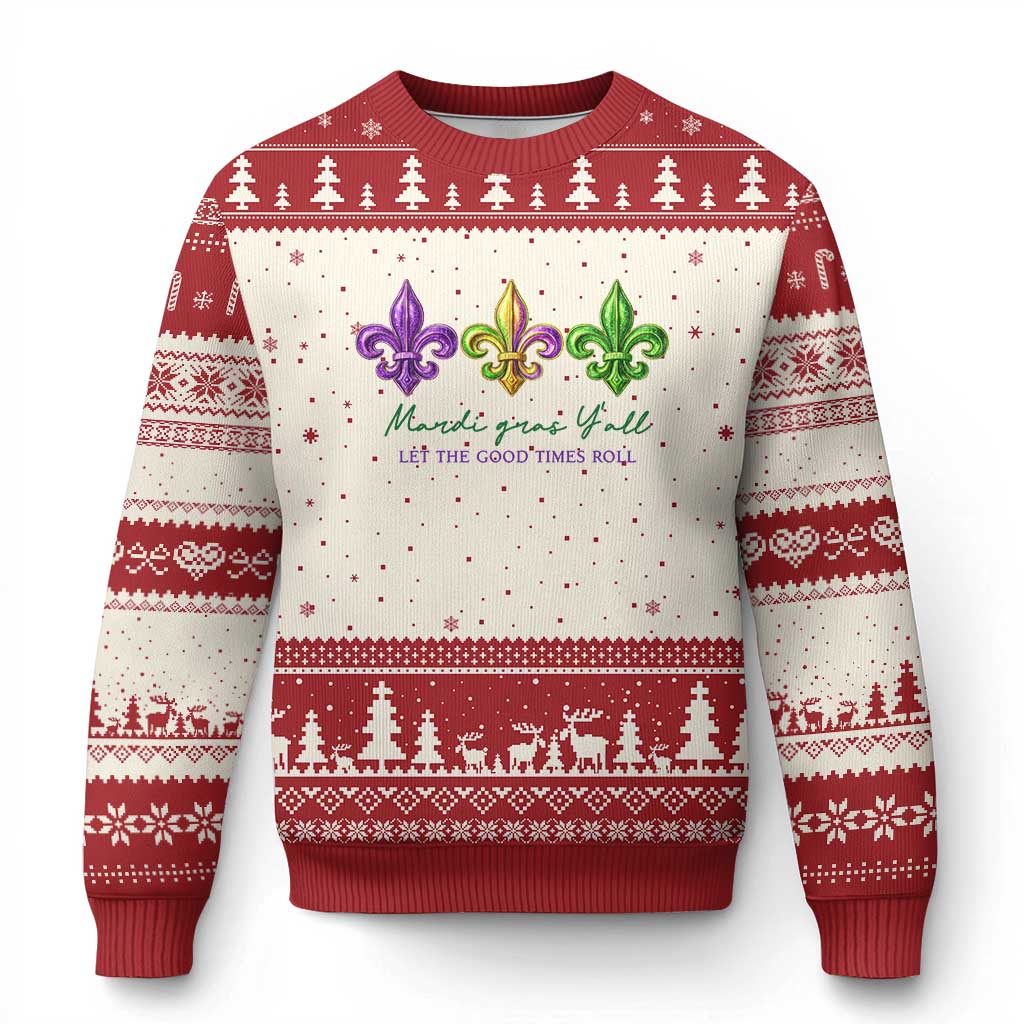 Mardi Gras Ugly Christmas Sweater Let The Good Time Roll TS14 Beige Red Print Your Wear