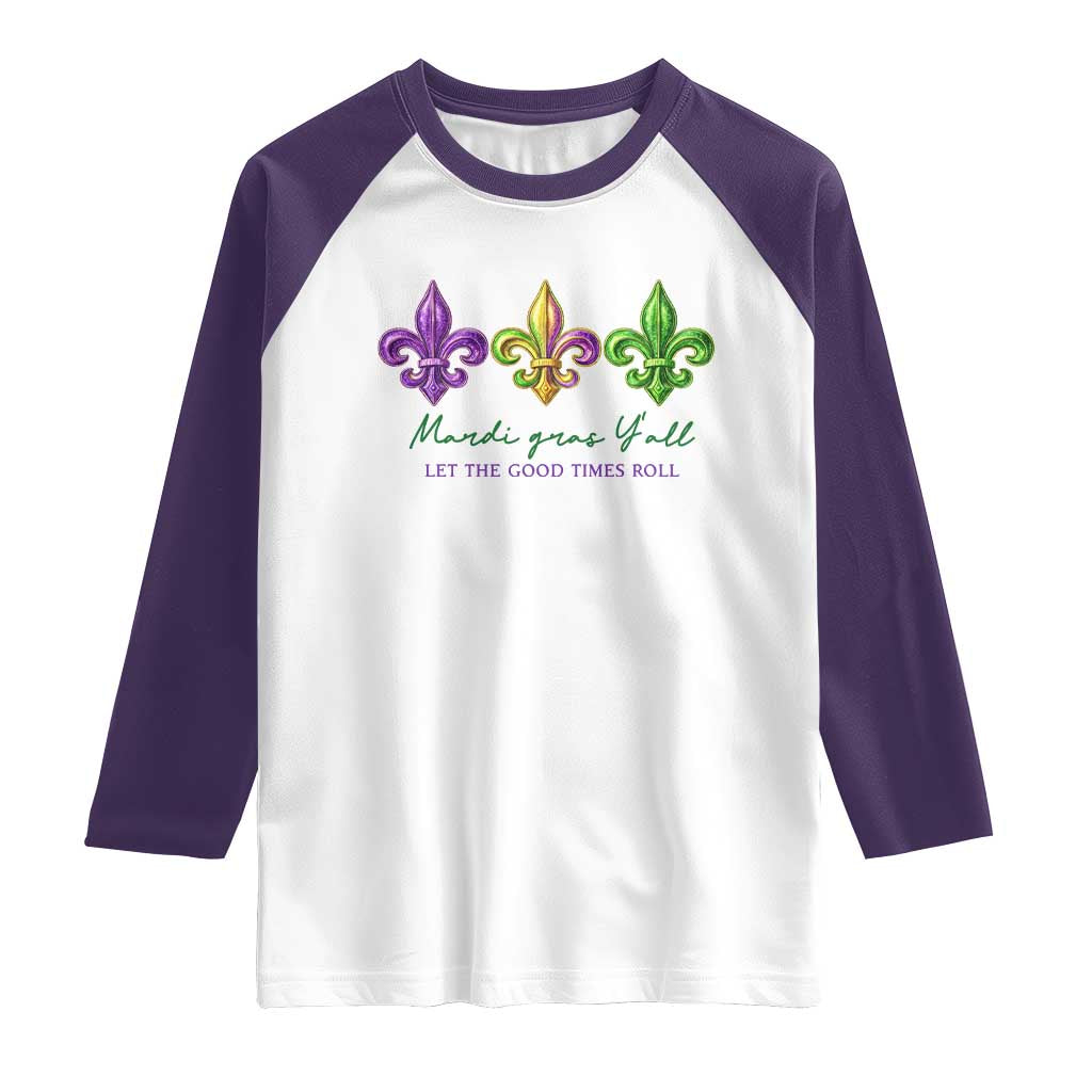 Mardi Gras Raglan Shirt Let The Good Time Roll TS14 White Purple Print Your Wear