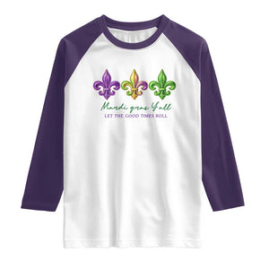 Mardi Gras Raglan Shirt Let The Good Time Roll TS14 White Purple Print Your Wear