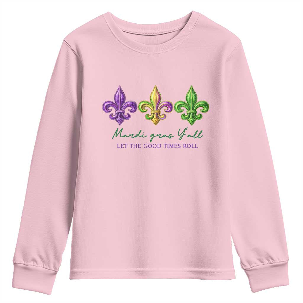 Mardi Gras Youth Sweatshirt Let The Good Time Roll TS14 Light Pink Print Your Wear