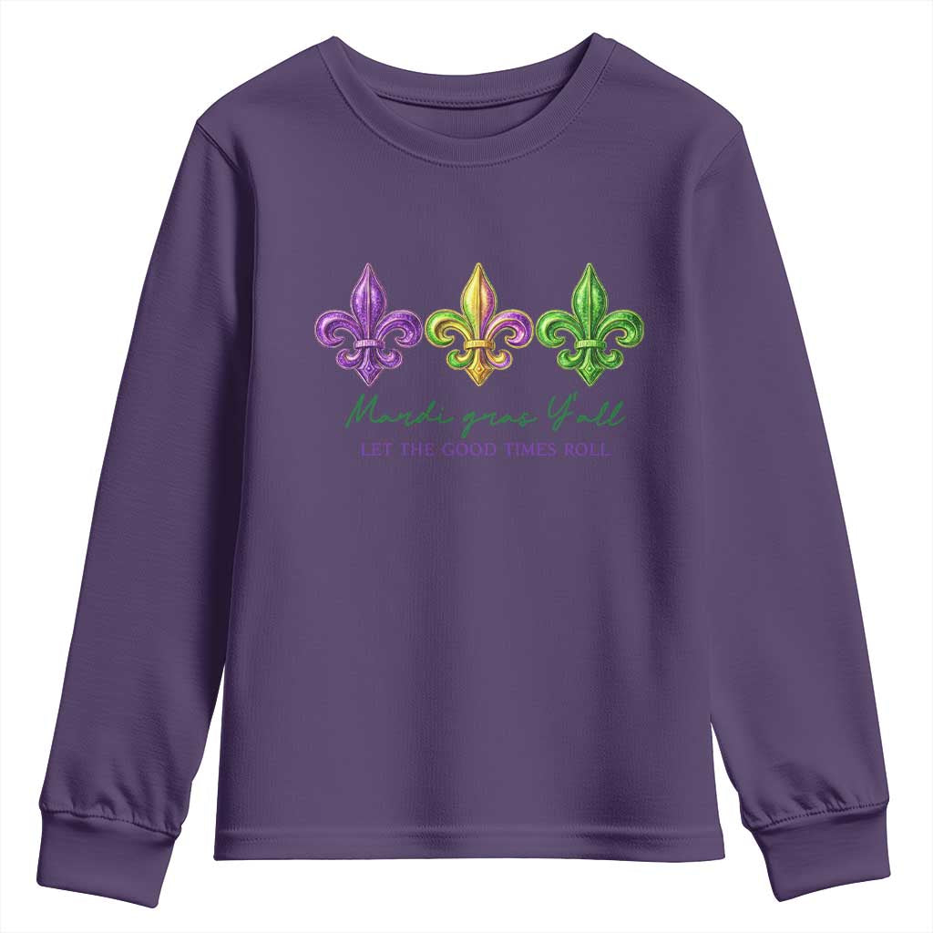 Mardi Gras Youth Sweatshirt Let The Good Time Roll TS14 Purple Print Your Wear