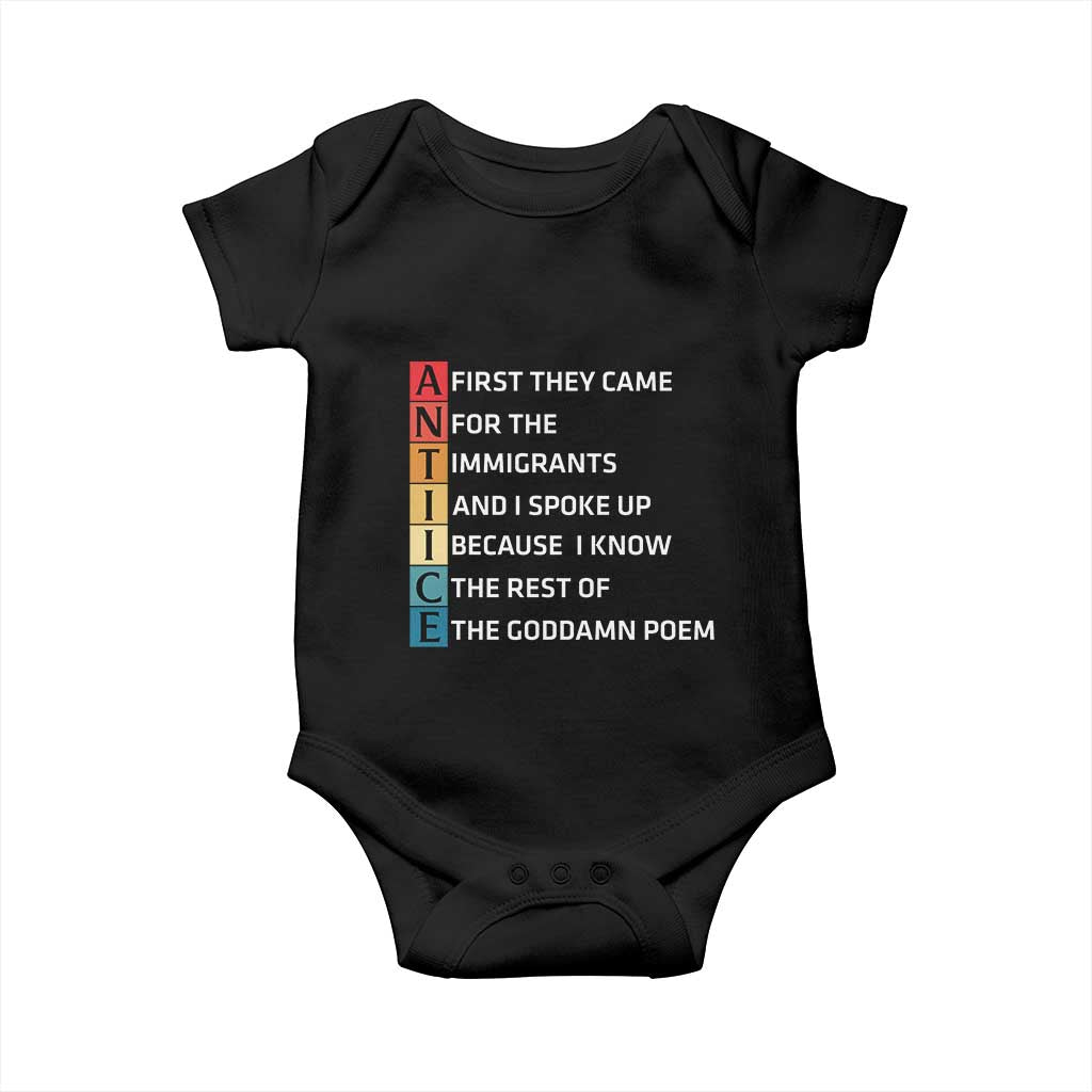 First They Came for The Immigrants Baby Onesie Sarcastic Immigration Rights Protest TS14 Black Print Your Wear