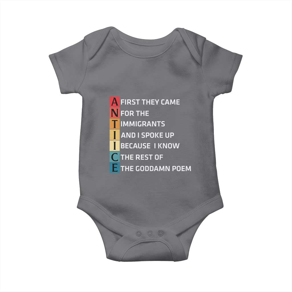 First They Came for The Immigrants Baby Onesie Sarcastic Immigration Rights Protest TS14 Charcoal Print Your Wear