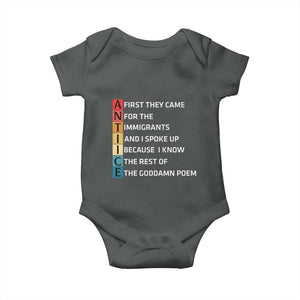 First They Came for The Immigrants Baby Onesie Sarcastic Immigration Rights Protest TS14 Dark Heather Print Your Wear