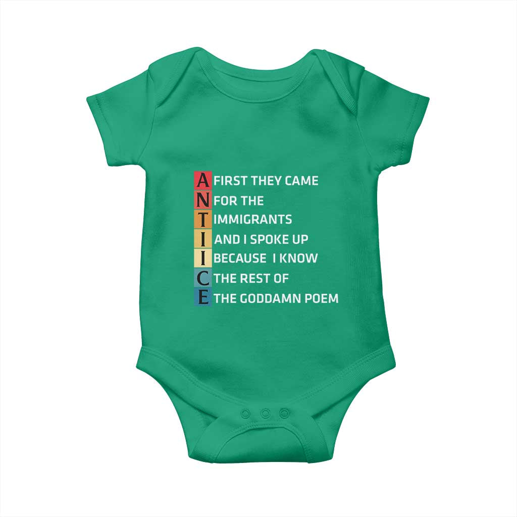 First They Came for The Immigrants Baby Onesie Sarcastic Immigration Rights Protest TS14 Irish Green Print Your Wear