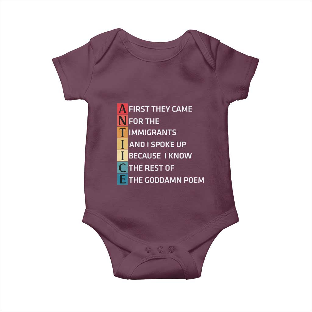 First They Came for The Immigrants Baby Onesie Sarcastic Immigration Rights Protest TS14 Maroon Print Your Wear