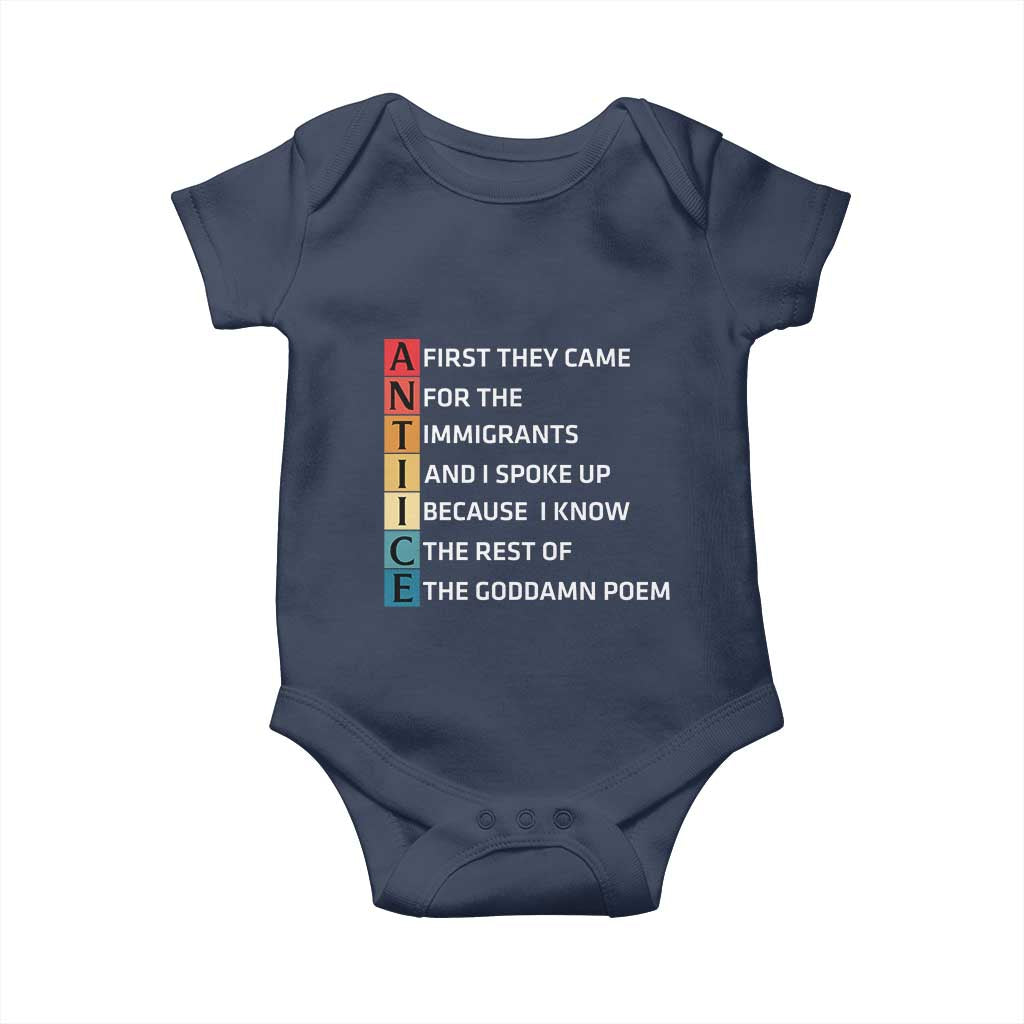 First They Came for The Immigrants Baby Onesie Sarcastic Immigration Rights Protest TS14 Navy Print Your Wear