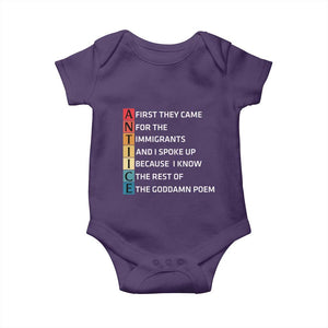 First They Came for The Immigrants Baby Onesie Sarcastic Immigration Rights Protest TS14 Purple Print Your Wear