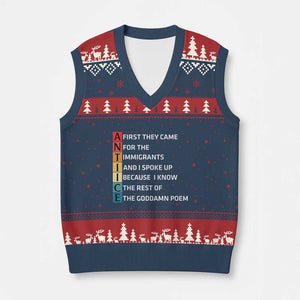 First They Came for The Immigrants V-Neck Knit Sweater Vest Sarcastic Immigration Rights Protest TS14 Navy Red Print Your Wear