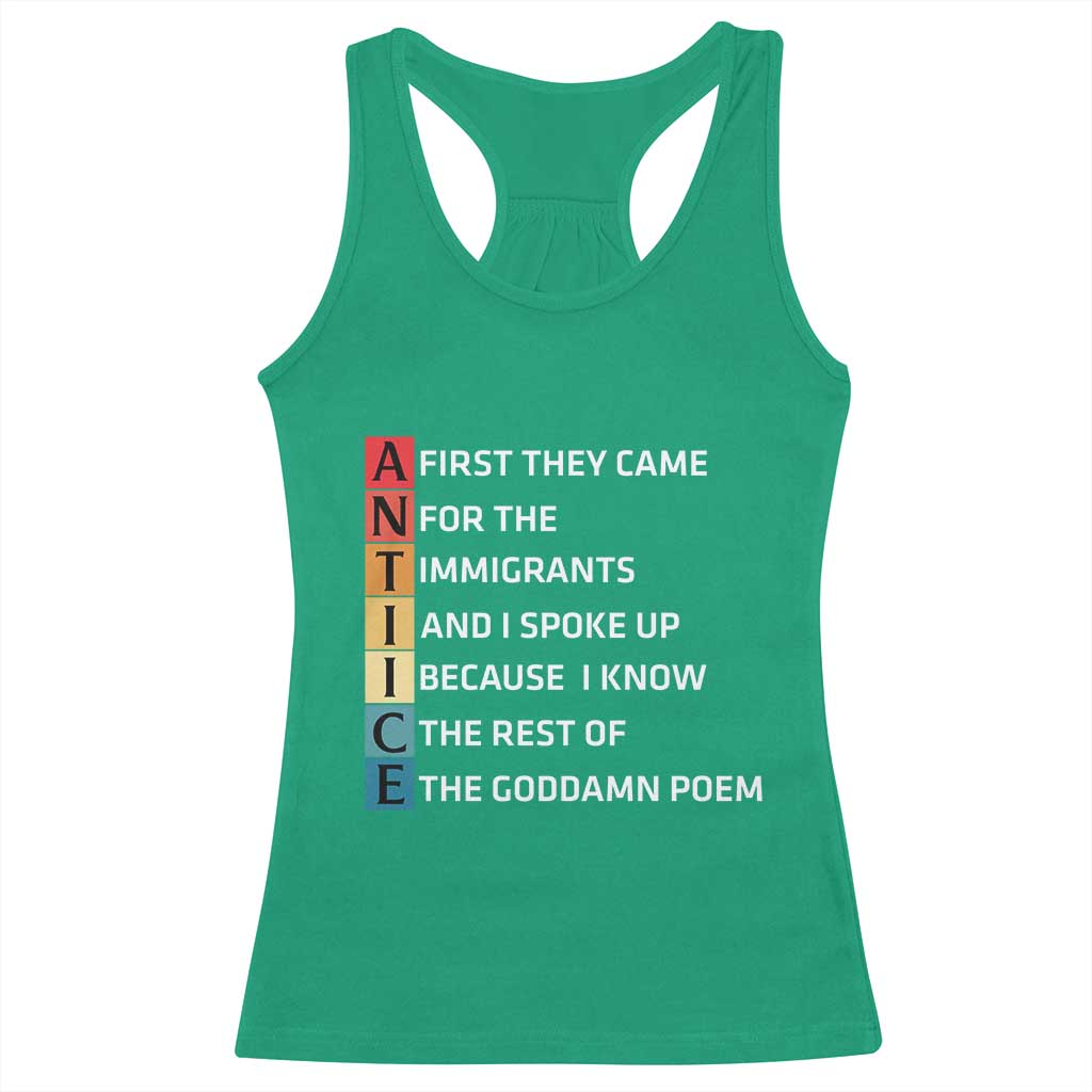 First They Came for The Immigrants Racerback Tank Top Sarcastic Immigration Rights Protest TS14 Irish Green Print Your Wear