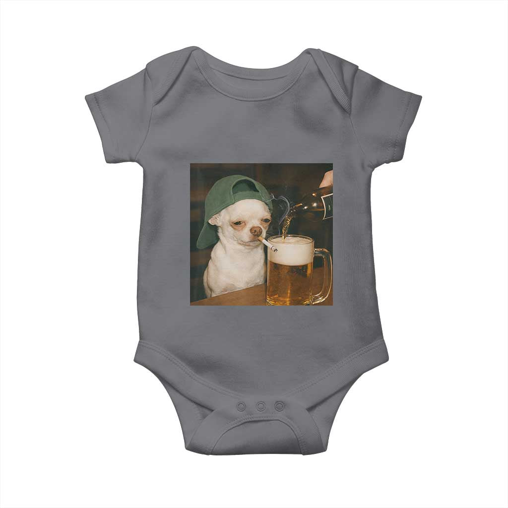 Funny Chihuahua St Patricks Day Meme Baby Onesie Chihuahua Smoking Irish Beer Lover TS14 Charcoal Print Your Wear