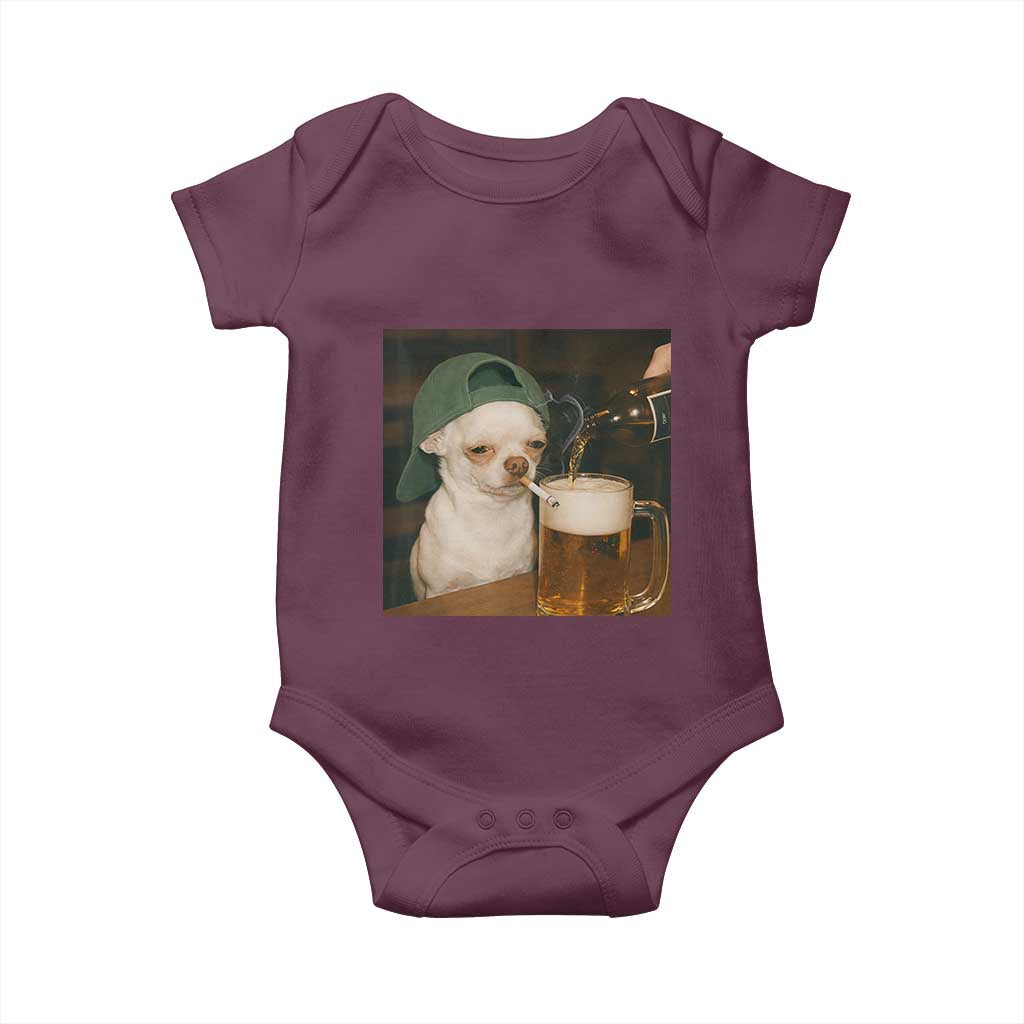 Funny Chihuahua St Patricks Day Meme Baby Onesie Chihuahua Smoking Irish Beer Lover TS14 Maroon Print Your Wear
