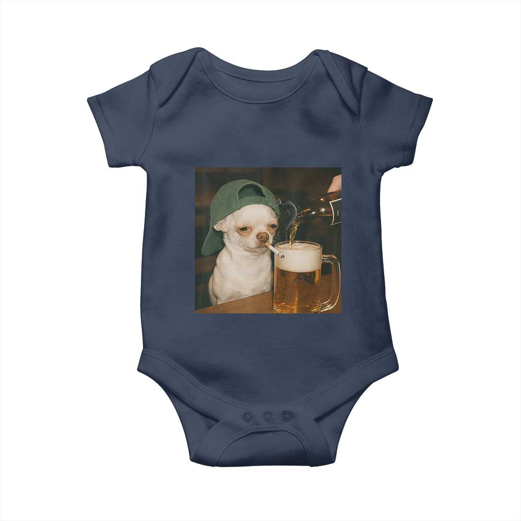 Funny Chihuahua St Patricks Day Meme Baby Onesie Chihuahua Smoking Irish Beer Lover TS14 Navy Print Your Wear
