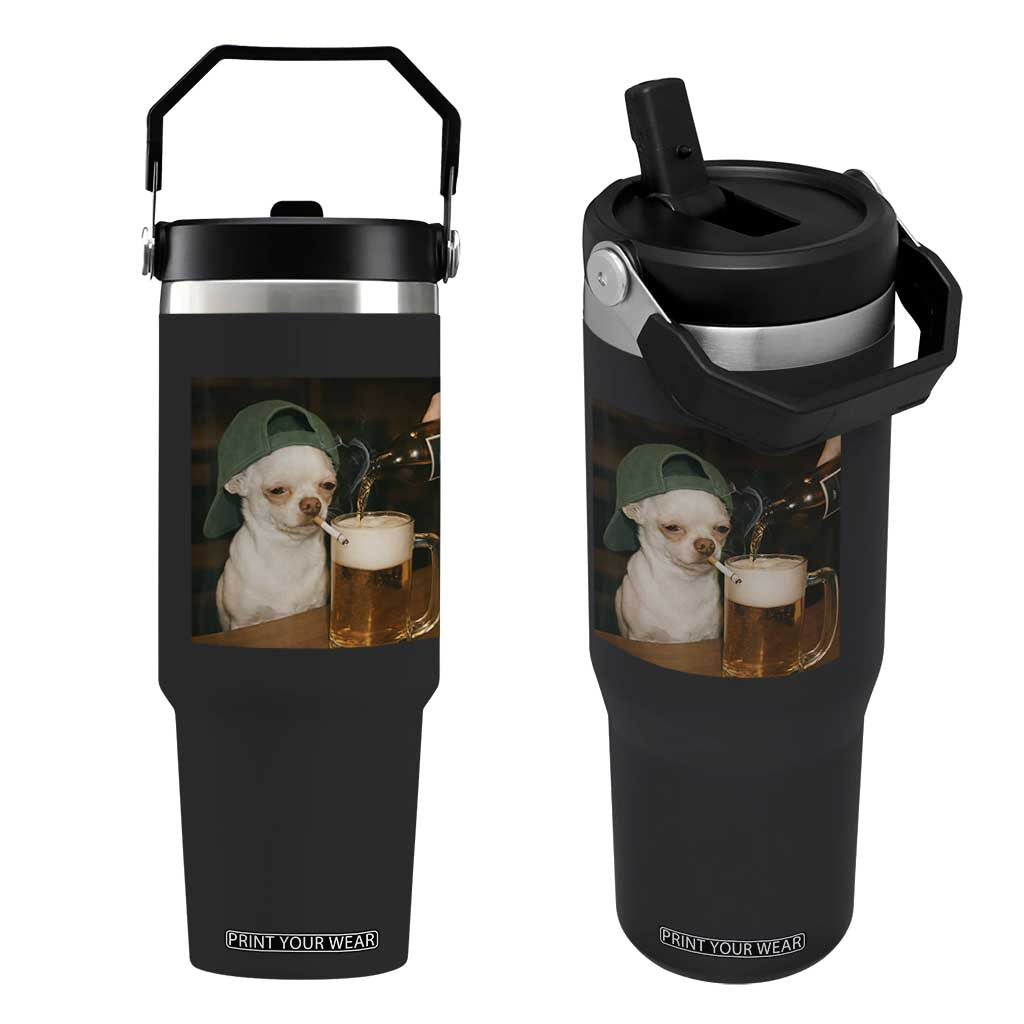 Funny Chihuahua St Patricks Day Meme Flip Straw Tumbler Chihuahua Smoking Irish Beer Lover TS14 One Size: 30 oz Black Print Your Wear