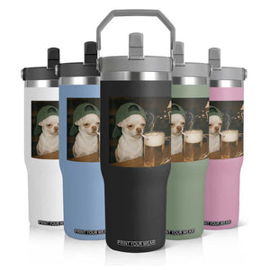 Funny Chihuahua St Patricks Day Meme Flip Straw Tumbler Chihuahua Smoking Irish Beer Lover TS14 Print Your Wear