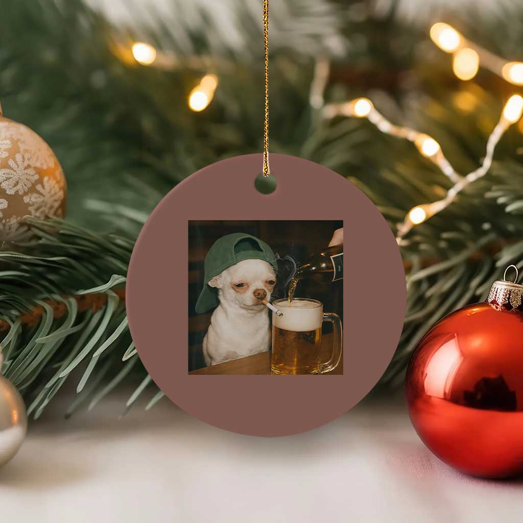 Funny Chihuahua St Patricks Day Meme Ceramic Ornament Chihuahua Smoking Irish Beer Lover TS14 1pc Mocha Print Your Wear