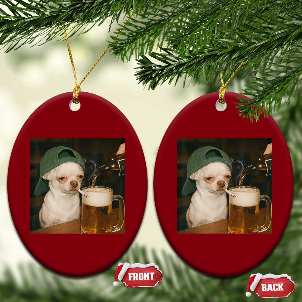 Funny Chihuahua St Patricks Day Meme Ceramic Ornament Chihuahua Smoking Irish Beer Lover TS14 Print Your Wear