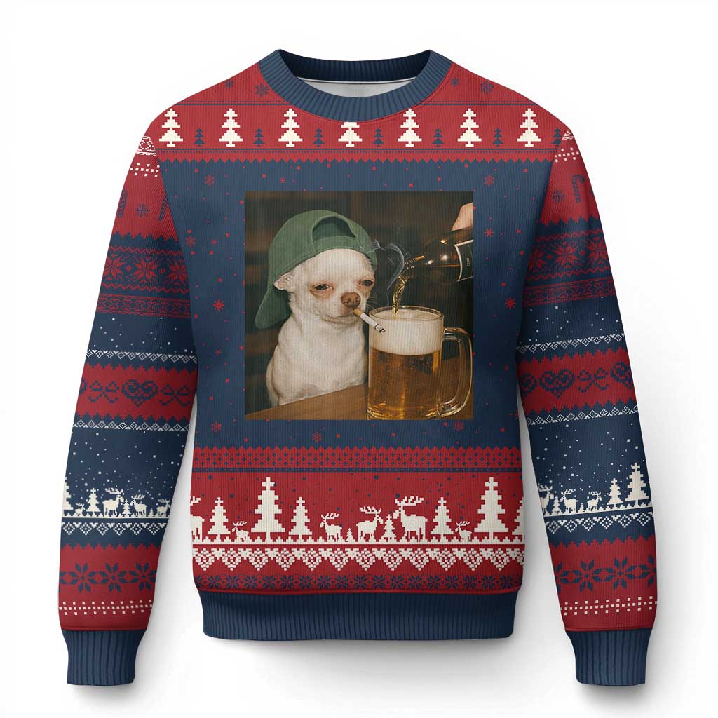 Funny Chihuahua St Patricks Day Meme Ugly Christmas Sweater Chihuahua Smoking Irish Beer Lover TS14 Navy Red Print Your Wear