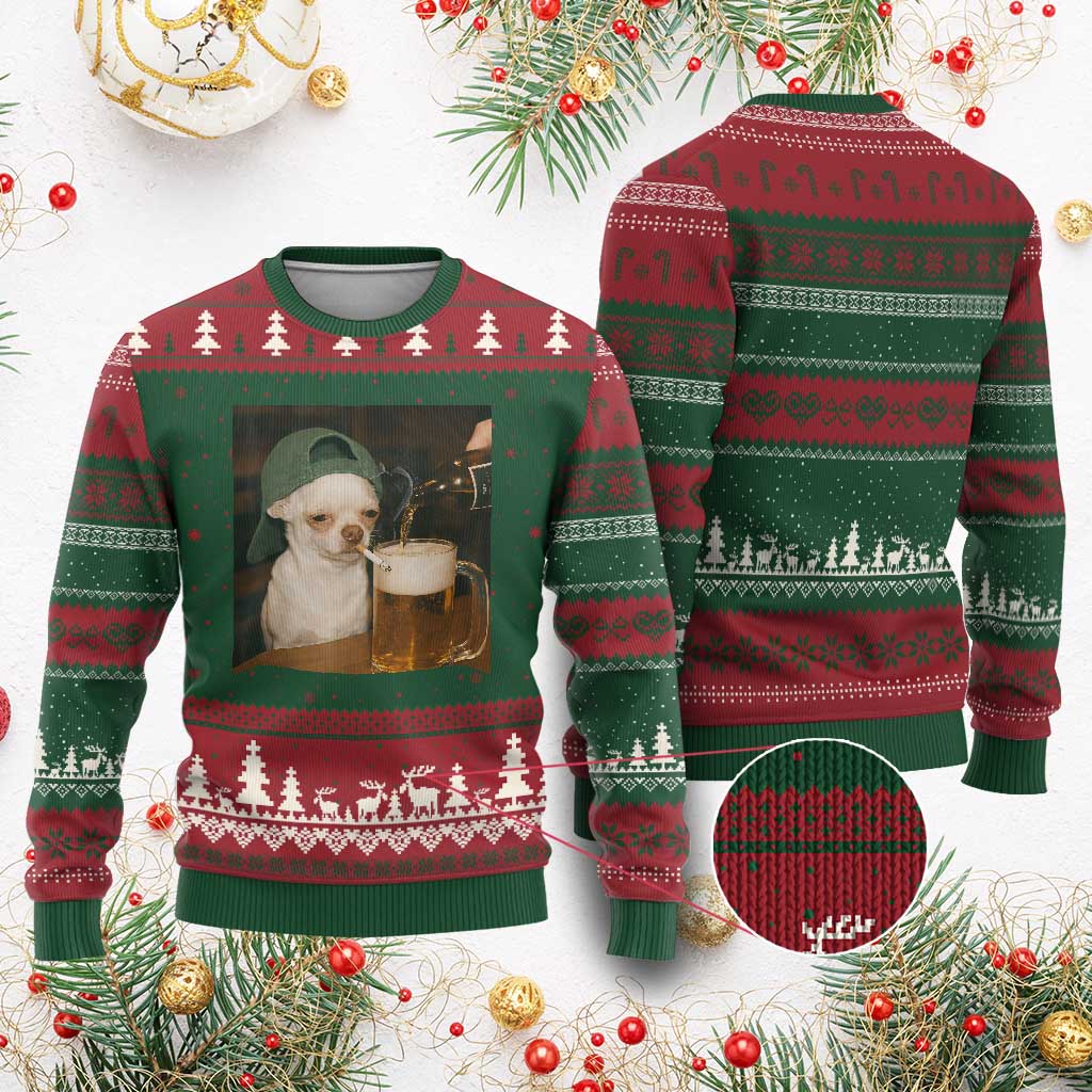 Funny Chihuahua St Patricks Day Meme Ugly Christmas Sweater Chihuahua Smoking Irish Beer Lover TS14 Red Green Print Your Wear