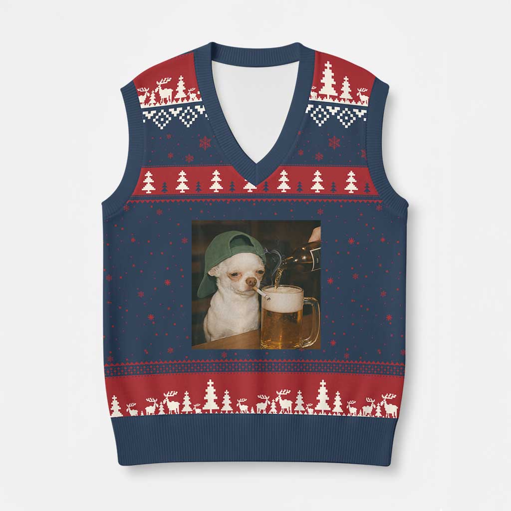Funny Chihuahua St Patricks Day Meme V-Neck Knit Sweater Vest Chihuahua Smoking Irish Beer Lover TS14 Navy Red Print Your Wear