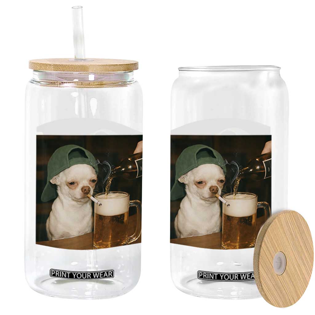 Funny Chihuahua St Patricks Day Meme Glass Can Chihuahua Smoking Irish Beer Lover TS14 Print Your Wear
