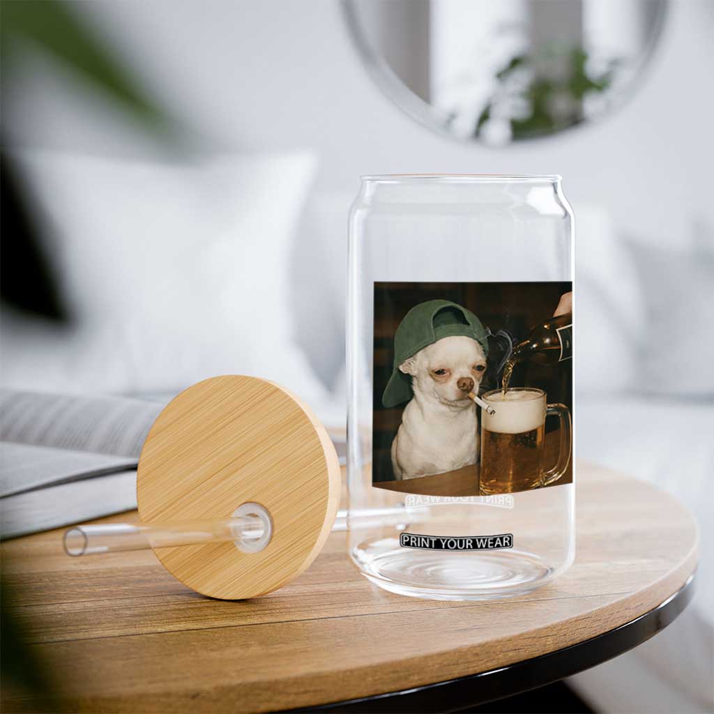 Funny Chihuahua St Patricks Day Meme Glass Can Chihuahua Smoking Irish Beer Lover TS14 Print Your Wear