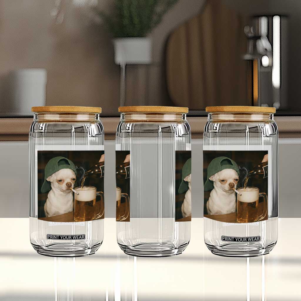 Funny Chihuahua St Patricks Day Meme Glass Can Chihuahua Smoking Irish Beer Lover TS14 Print Your Wear