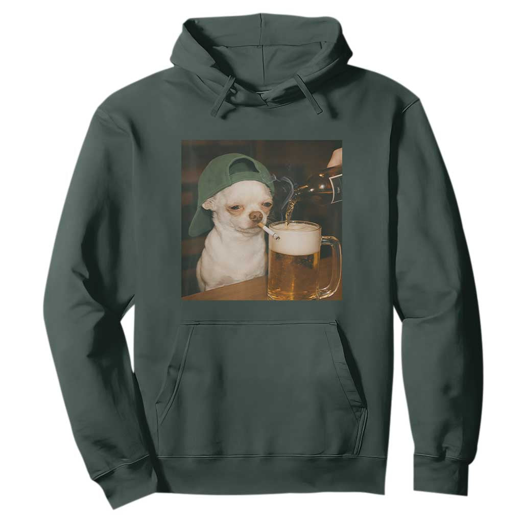 Funny Chihuahua St Patricks Day Meme Hoodie Chihuahua Smoking Irish Beer Lover TS14 Dark Forest Green Print Your Wear