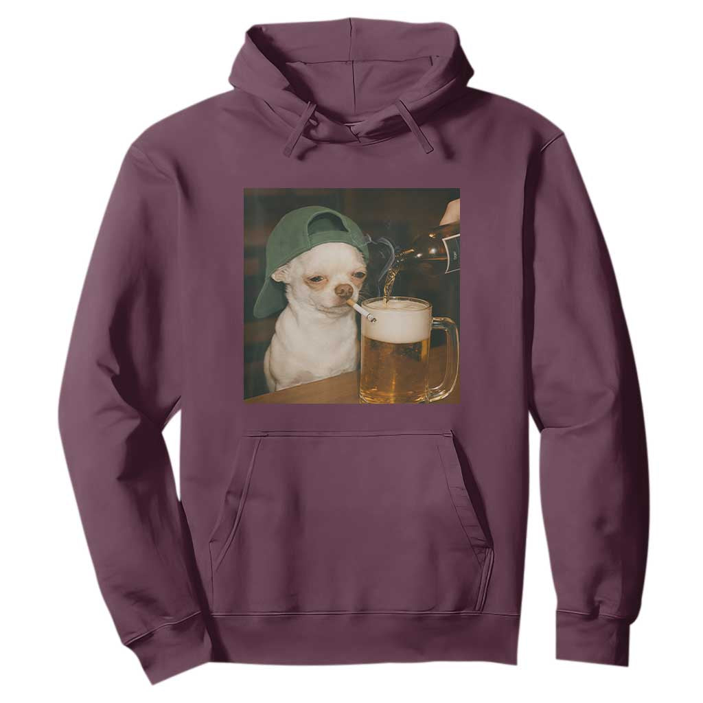 Funny Chihuahua St Patricks Day Meme Hoodie Chihuahua Smoking Irish Beer Lover TS14 Maroon Print Your Wear