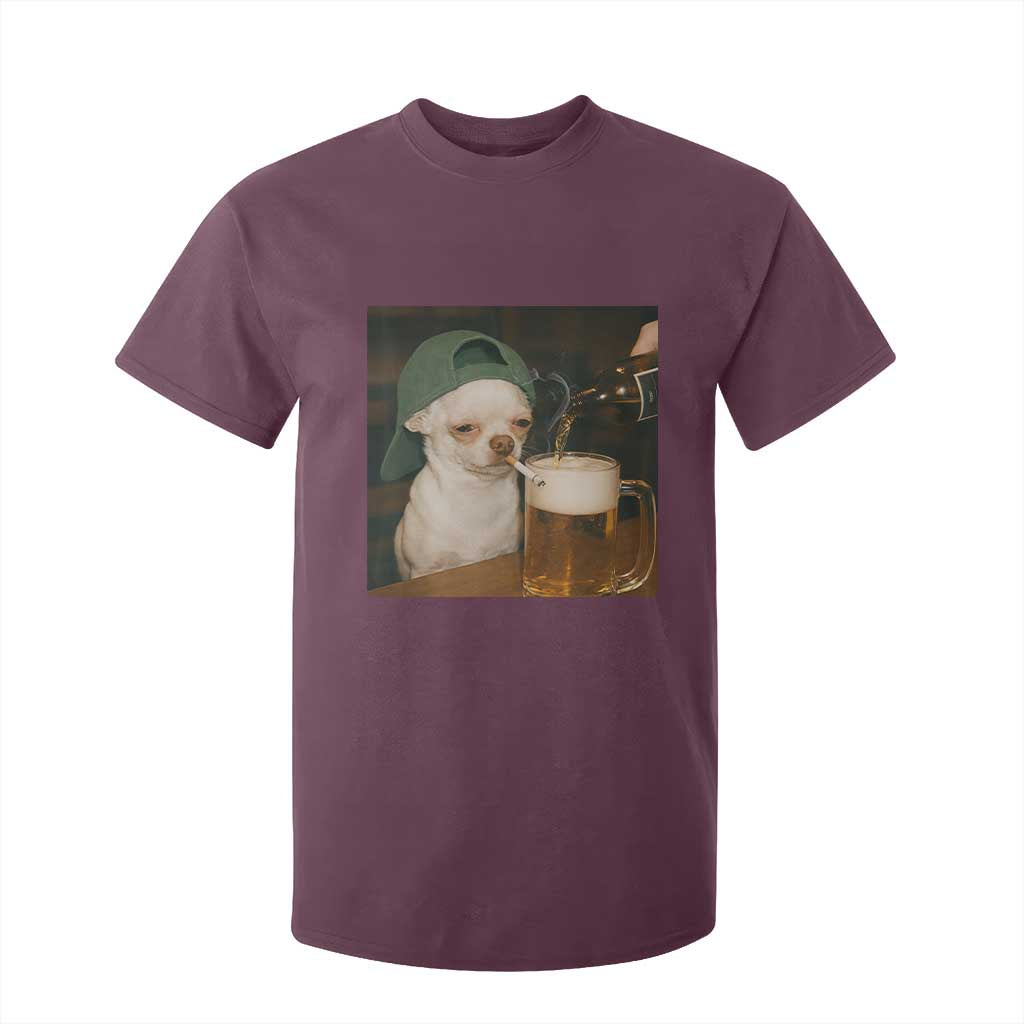Funny Chihuahua St Patricks Day Meme T Shirt For Kid Chihuahua Smoking Irish Beer Lover TS14 Maroon Print Your Wear