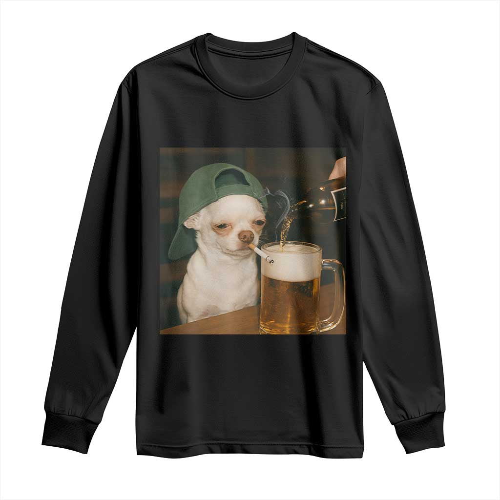 Funny Chihuahua St Patricks Day Meme Long Sleeve Shirt Chihuahua Smoking Irish Beer Lover TS14 Black Print Your Wear