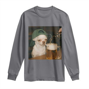 Funny Chihuahua St Patricks Day Meme Long Sleeve Shirt Chihuahua Smoking Irish Beer Lover TS14 Charcoal Print Your Wear
