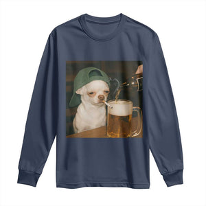 Funny Chihuahua St Patricks Day Meme Long Sleeve Shirt Chihuahua Smoking Irish Beer Lover TS14 Navy Print Your Wear
