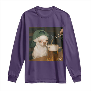 Funny Chihuahua St Patricks Day Meme Long Sleeve Shirt Chihuahua Smoking Irish Beer Lover TS14 Purple Print Your Wear