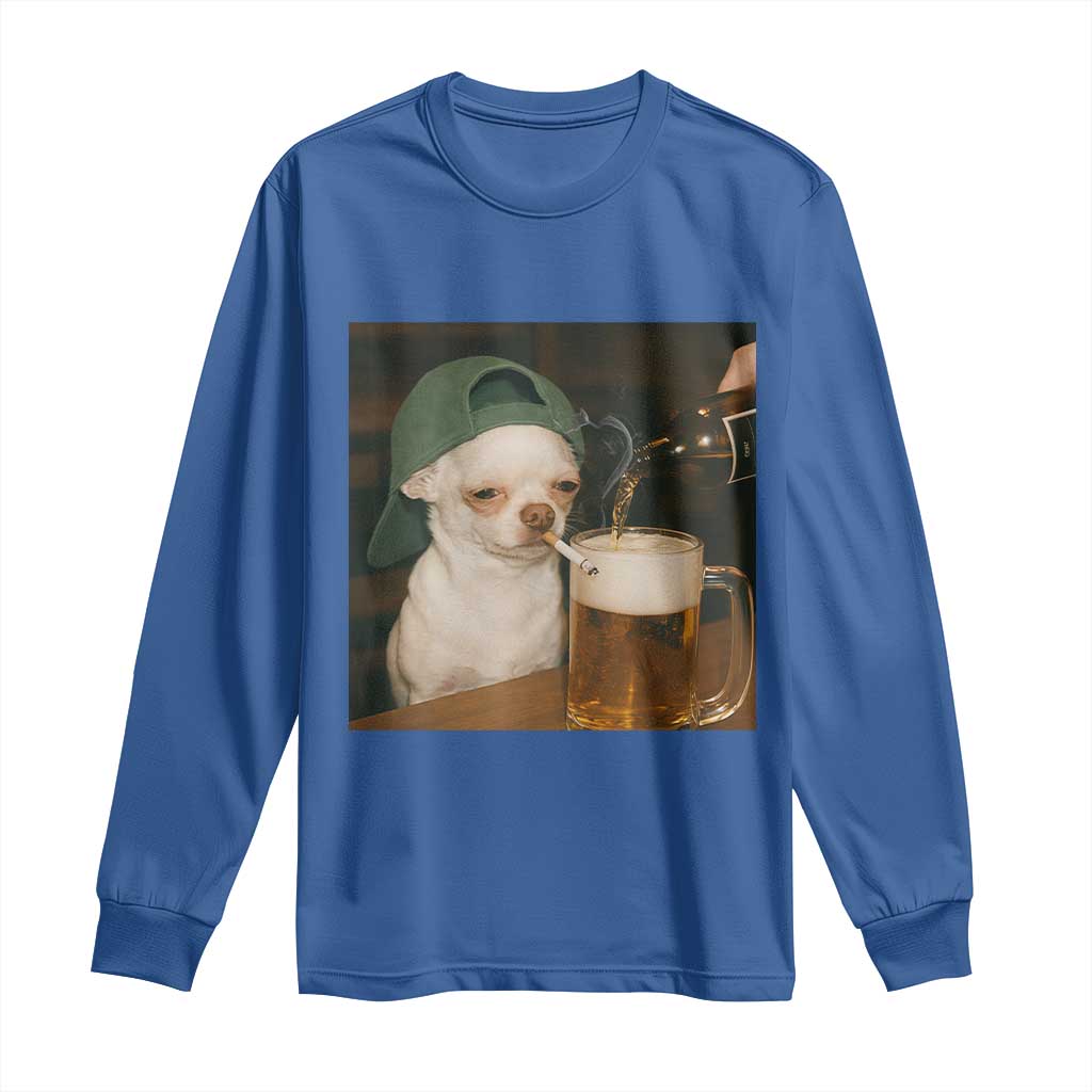 Funny Chihuahua St Patricks Day Meme Long Sleeve Shirt Chihuahua Smoking Irish Beer Lover TS14 Royal Blue Print Your Wear
