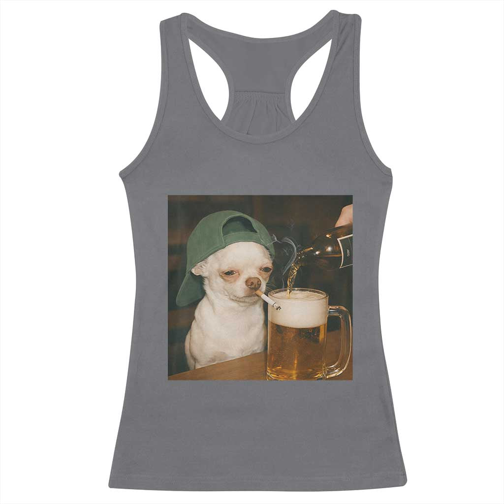 Funny Chihuahua St Patricks Day Meme Racerback Tank Top Chihuahua Smoking Irish Beer Lover TS14 Charcoal Print Your Wear